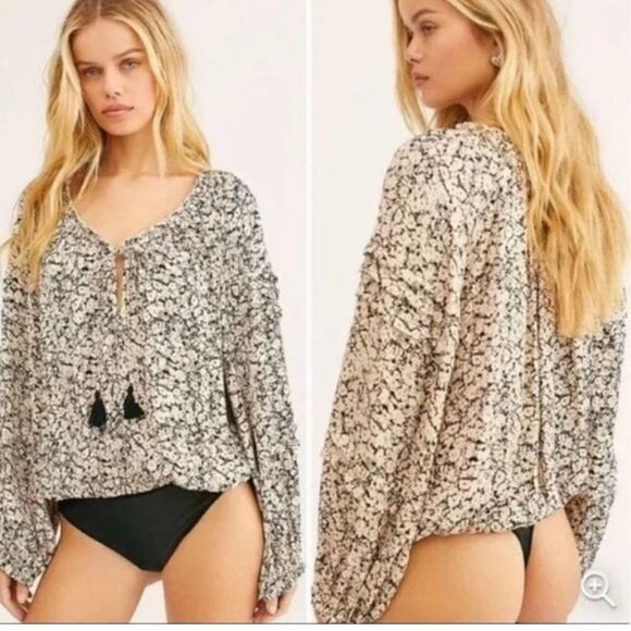 Free people bodysuit cream and black long sleeve bodysuit size medium - Picture 1 of 13